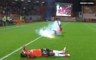 Lorient Fans Threw Smoke Bombs At Their Own Players For Getting Relegated vs Troyes!