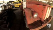 Retro fire truck. Old freight truck. Retro vehicles Mercedes and GAZ