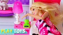 Barbie Doll bedroom dollhouse bathroom toy* play Barbie baby doll morning routine pink car scooter