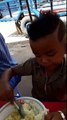 Chhaiya s'friend eating Cambodian noodle, funny kids 2016