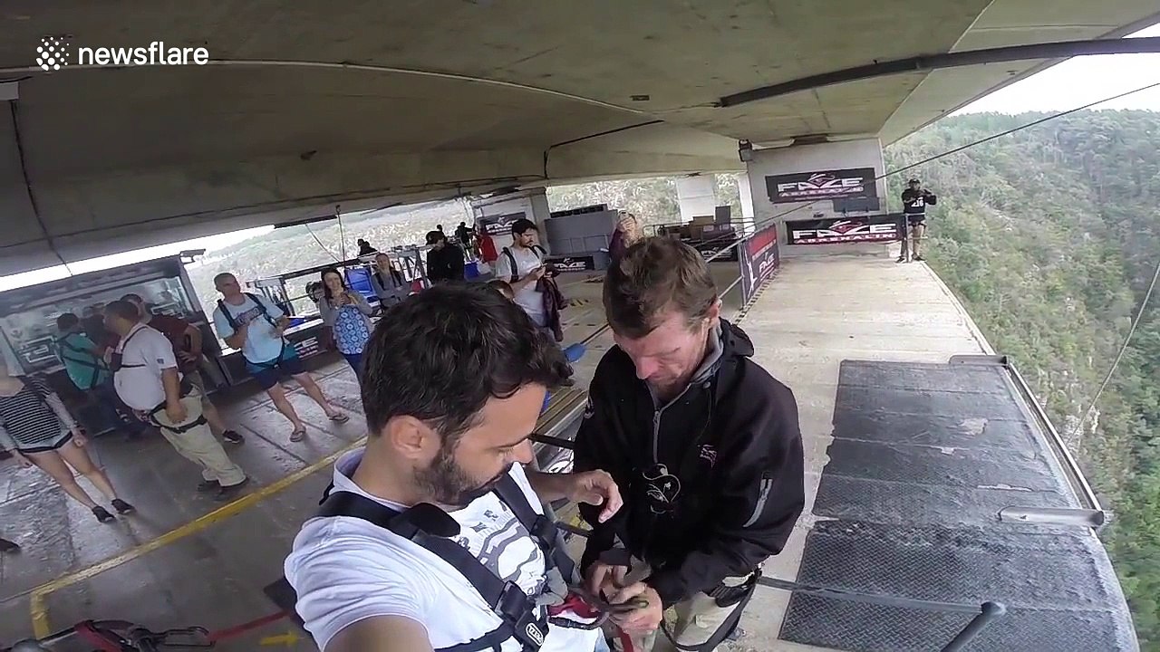 Man performs terrifying bungee jump