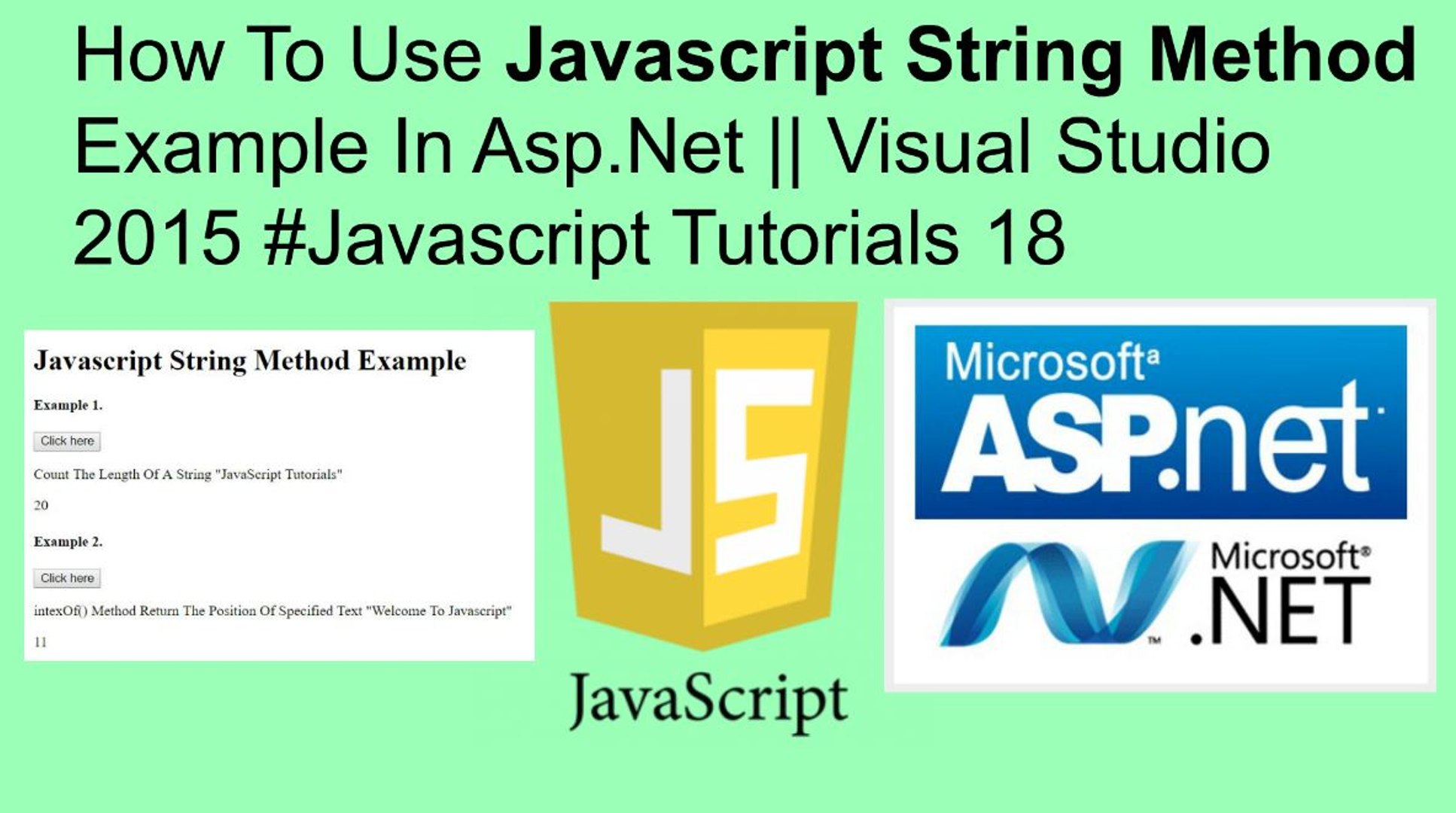 ⁣How to use javascript string method example in asp.net || visual studio 2015 #javascript tutorials 1