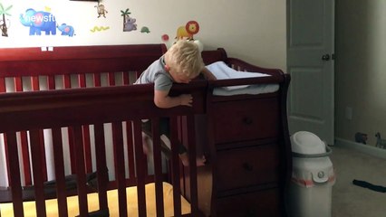 Agile toddler manages to escape from crib