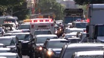 Ambulance responding with air horn, priority siren, peace sign & FDNY EMS ass