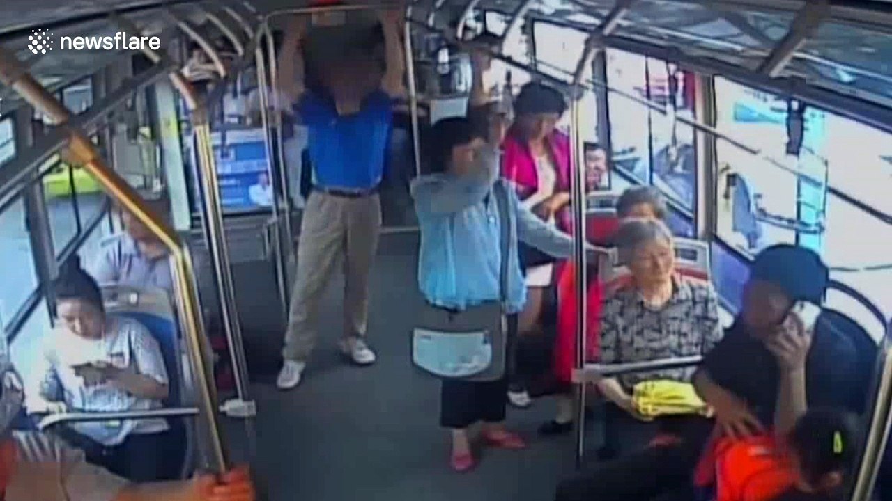 Man does gymnastic exercises on bus in China
