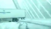 Tractor Trailer almost does a 180 in snow on Zakim