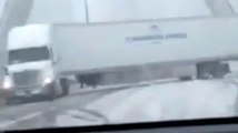 Tractor Trailer almost does a 180 in snow on Zaki