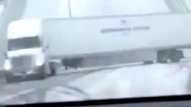 Tractor Trailer almost does a 180 in snow on Zakim