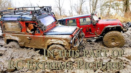 Скачать видео: RC Trucks MUD OFF Road Rescue and Stuck — RC Jeep Wrangler Rubicon VS Land Rover Defender 90 Pa