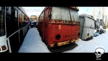 Abandoned rusty electric vehicles. Exploring abandoned trolley