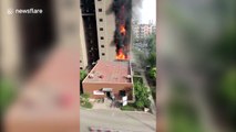 huge fire breaks out in residential building in northern China