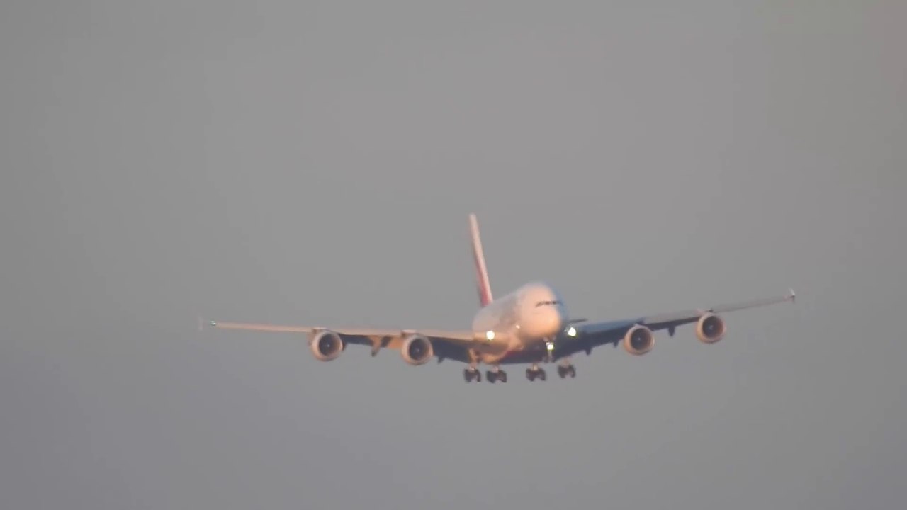 Emirates Airbus A380 800 landing at London Gatwick LGW 12 April 2016
