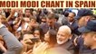 PM Modi in Spain: People chant Modi, Modi outside hotel | Oneindia News