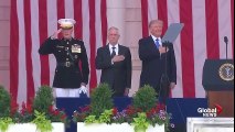 Donald Trump sings Star Spangled banner during Memorial Day ceremony