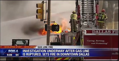 Gas leak ignites fire in Downtown Dallas