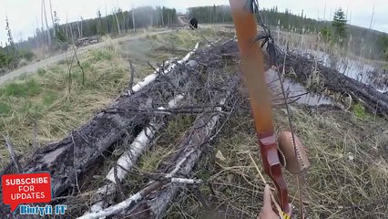 Un chasseur à l'arc chargé par un ours