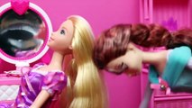 Frozen Disney Elsa Barbie with Tangled Rapunzel Barbie Color Change Hair Brush Brunette Sa