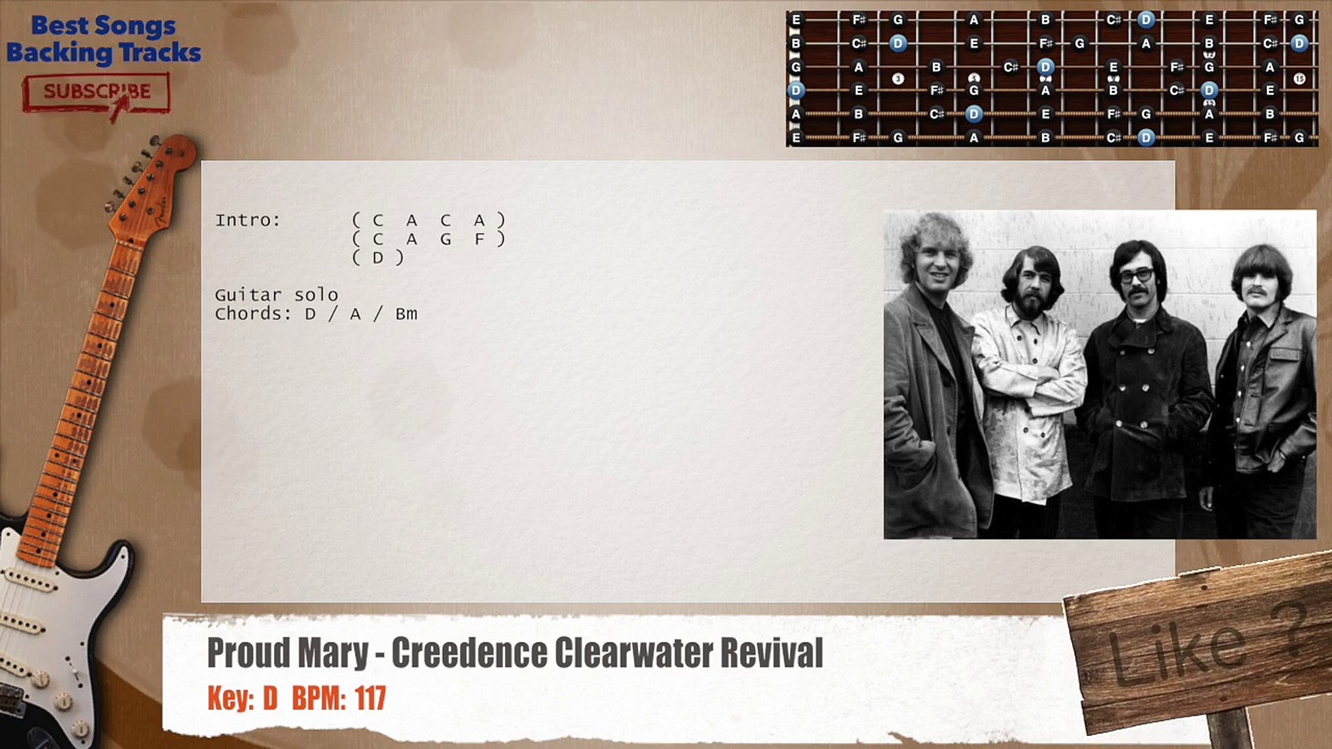 ⁣Proud Mary - Creedence Clearwater Revival Guitar Backing Track with chords and lyrics