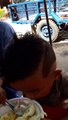 Chhaiya s'friend eating Cambodian noodle3423 funny kids 2016