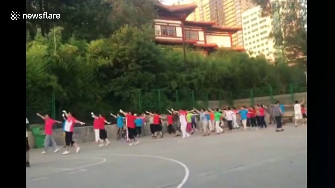 Square dancers fight with basketball player over court