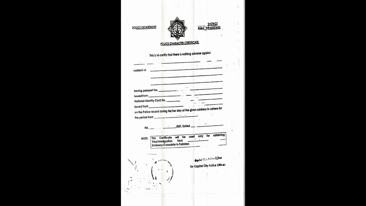 Pakistan police character certificate