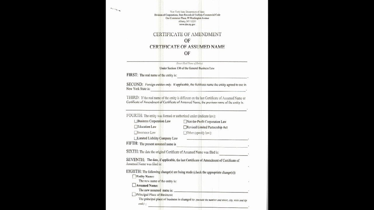 Business owner certificate of amendment