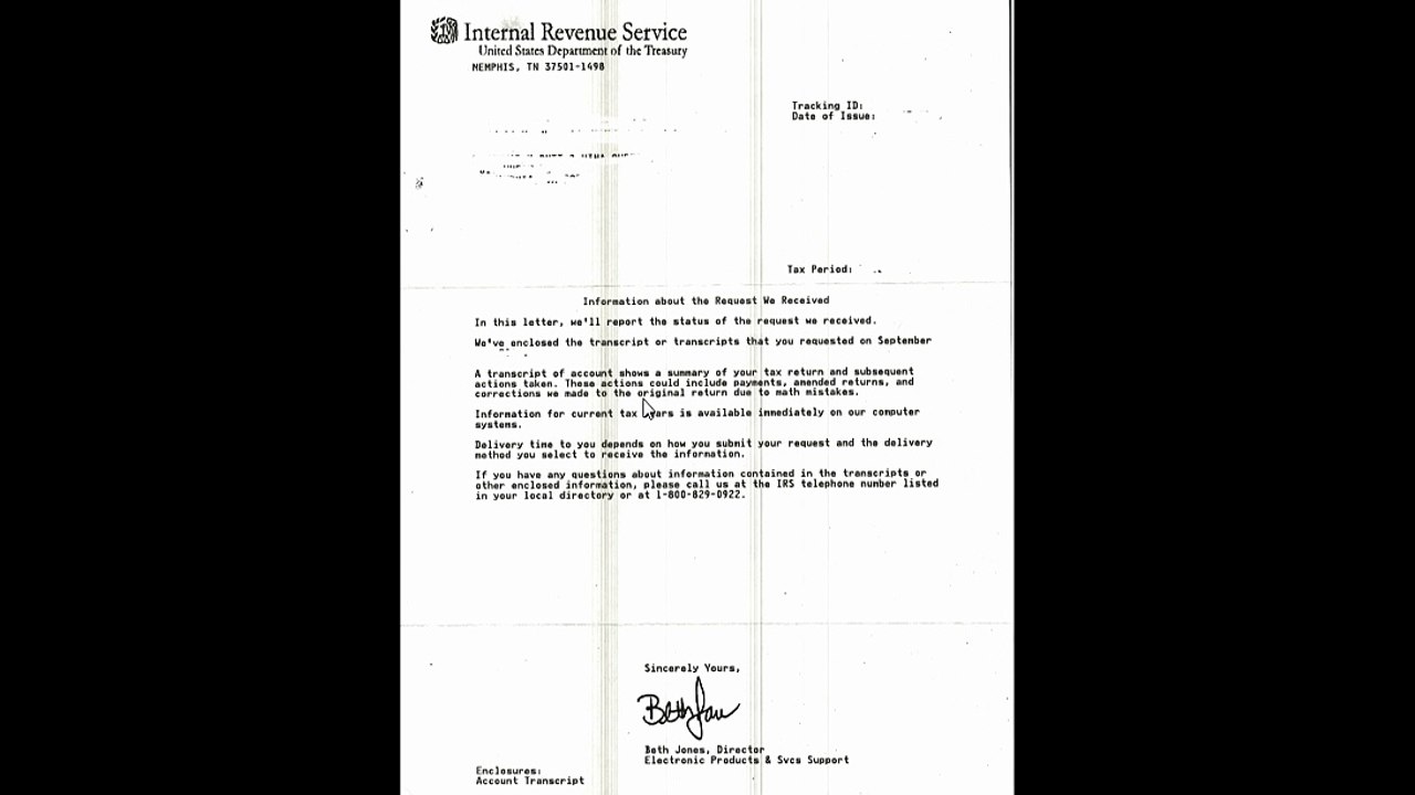 How a IRS  tax transcript looks like