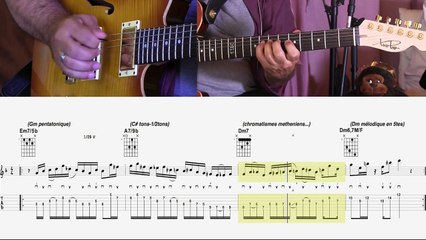 PHRASE JAZZ-FUSION SUR UN 2/5/1 EN Dm, sur un débit de double-croches