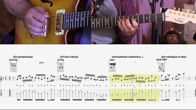 PHRASE JAZZ-FUSION SUR UN 2/5/1 EN Dm, sur un débit de double-croches