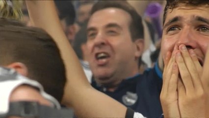 Real Madrid fans celebrate in Santiago Bernabeu