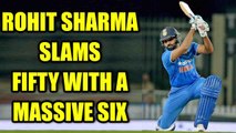 ICC Champions Trophy: Rohit sharma completes his 50 with huge SIX | Oneindia News