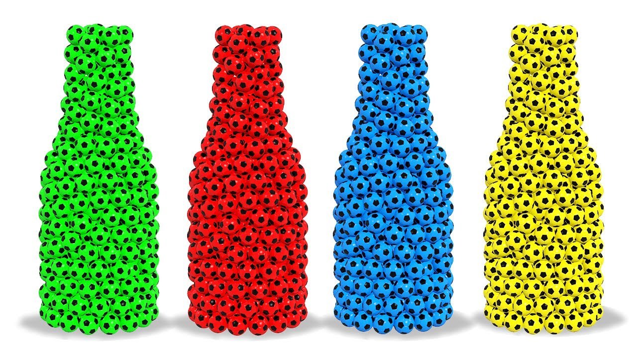 Learn Colors With Soccer Balls Baby Bottles  for Children - Balloons Balls Invisible Bottle for Kids