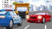 Blue Police Car & Racing Cars w Big Bus and Tow Truck - Cop Car Real Race in Cartoon for Kids
