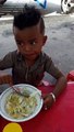 Chhaiya s'friend eating Cambodian noodle, funny kidswerwe