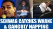 ICC Champions Trophy : Virender Sehwag catches Warne, Ganguly taking nap during India-Pak Match | Oneindia News