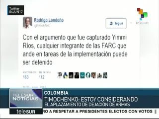 Señala Timochenko que FARC considera aplazar el desarme