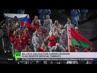 Belarusian Paralympic team carries Russian flag in support of banned athletes