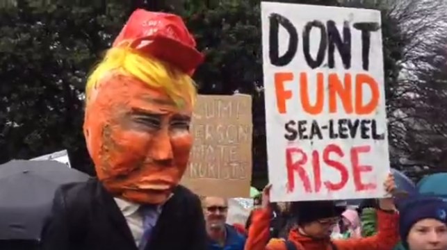 Trump Effigy on Hand as Environmental Activists Protest at Tillerson Visit