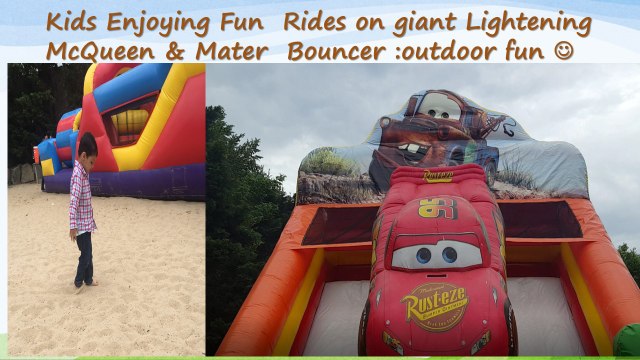 Kids Enjoying Rides on giant Lightening Mcqueen & Mater Bouncer || Kids Family Fun Trip to Farm (Part2)