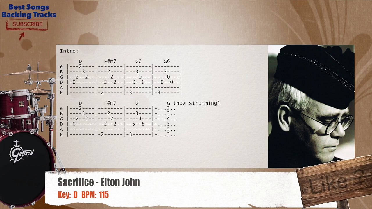 Sacrifice - Elton John Drums Backing Track with chords and lyrics