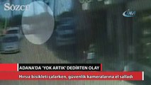 Hırsız bisikleti çalarken, güvenlik kameralarına el salladı