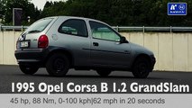 1995 Opel Corsa B 1.2 45 PS Grand Slam 0-100 kmh kph 0-60 mph Tachovideo Beschleunigung Acceleration