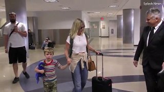 January Jones and son Xander look cool and casual at LAX