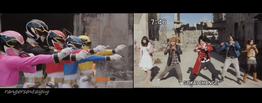 PR Super Megaforce/ Gokaiger First Appearance Split Screen (PR and Sentai version)