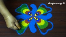 creative peacock rangoli designs with colours for compititions __ modern kolam with dots __ muggulu