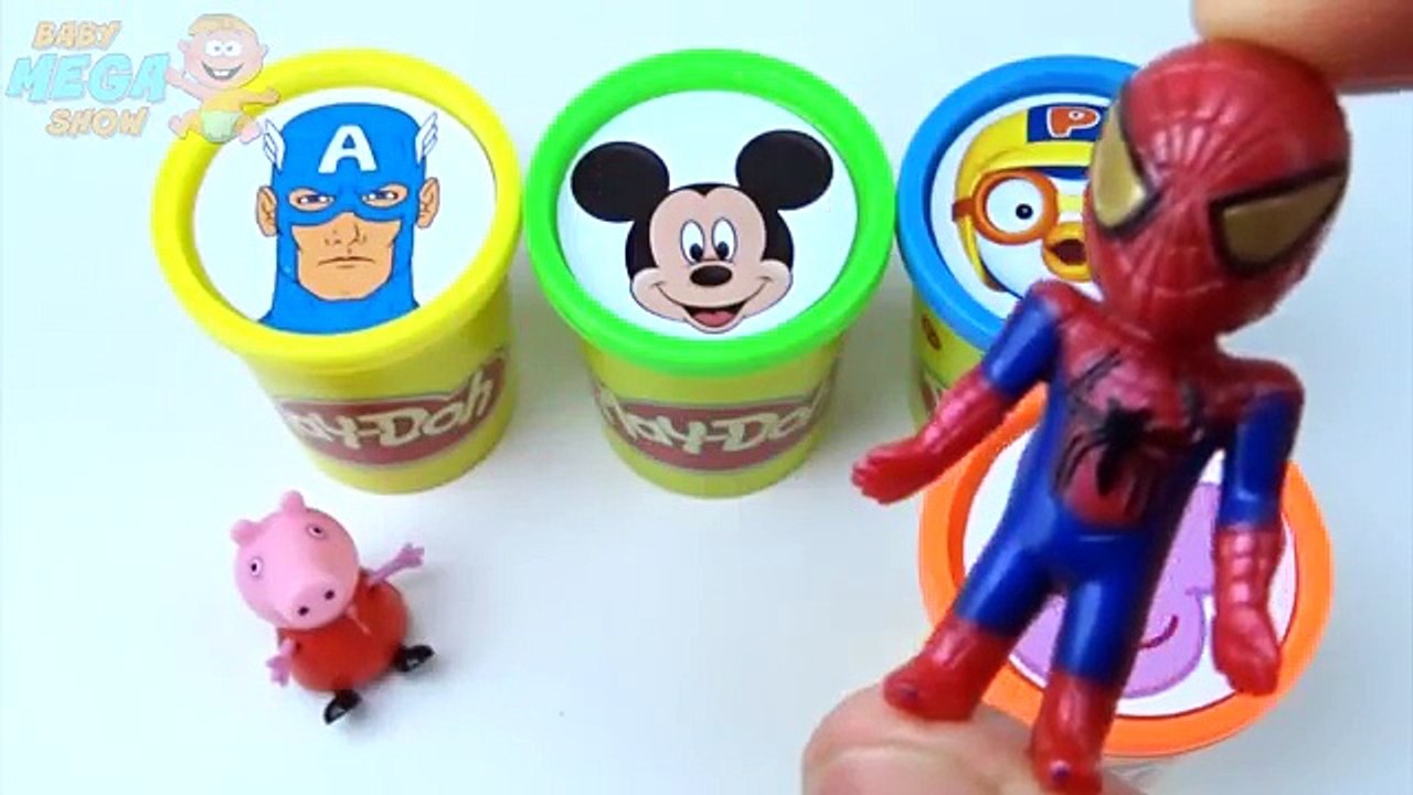 Сups Stacking Toys Play Doh Clay Peppa Pig Spiderman Mickey Mouse,Goofy LEARN COLORS