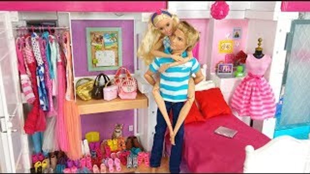 Barbie ve Ken Akşam rutini Barbie bebek Evi Yatak odası Banyo Mutfak