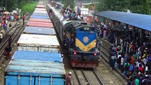 Crossing between Silkcity Express Train & container freight Train at Dhaka Railway Station of Bangladesh Railway