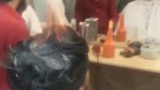barber fire on customer head for new style