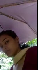 College girl couple romance and kiss in Rainfall time